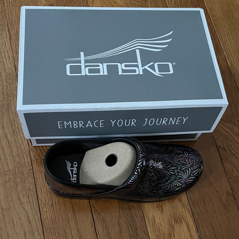 Dansko Iridescent Leaf Pattern Clogs